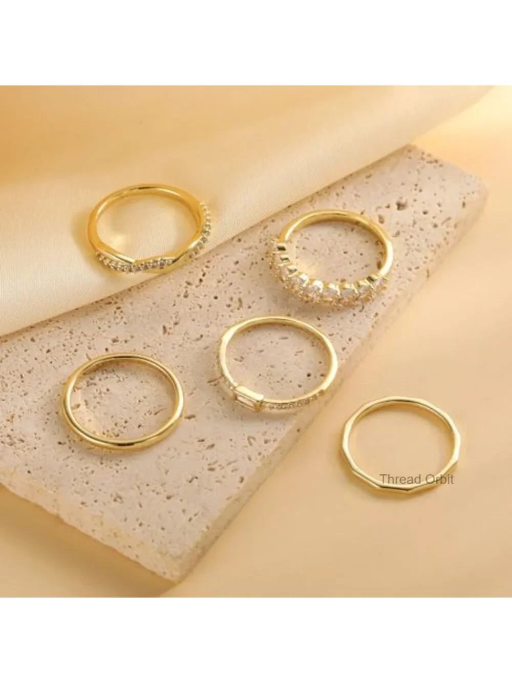 14K Gold Plated Stackable Rings Set Non Tarnish Waterproof Thin Bands